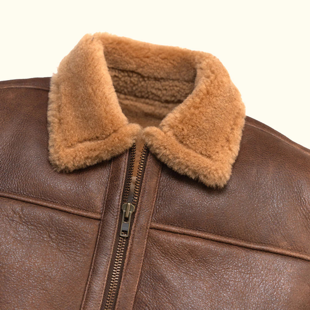 Shearling Leather Bomber Jacket.