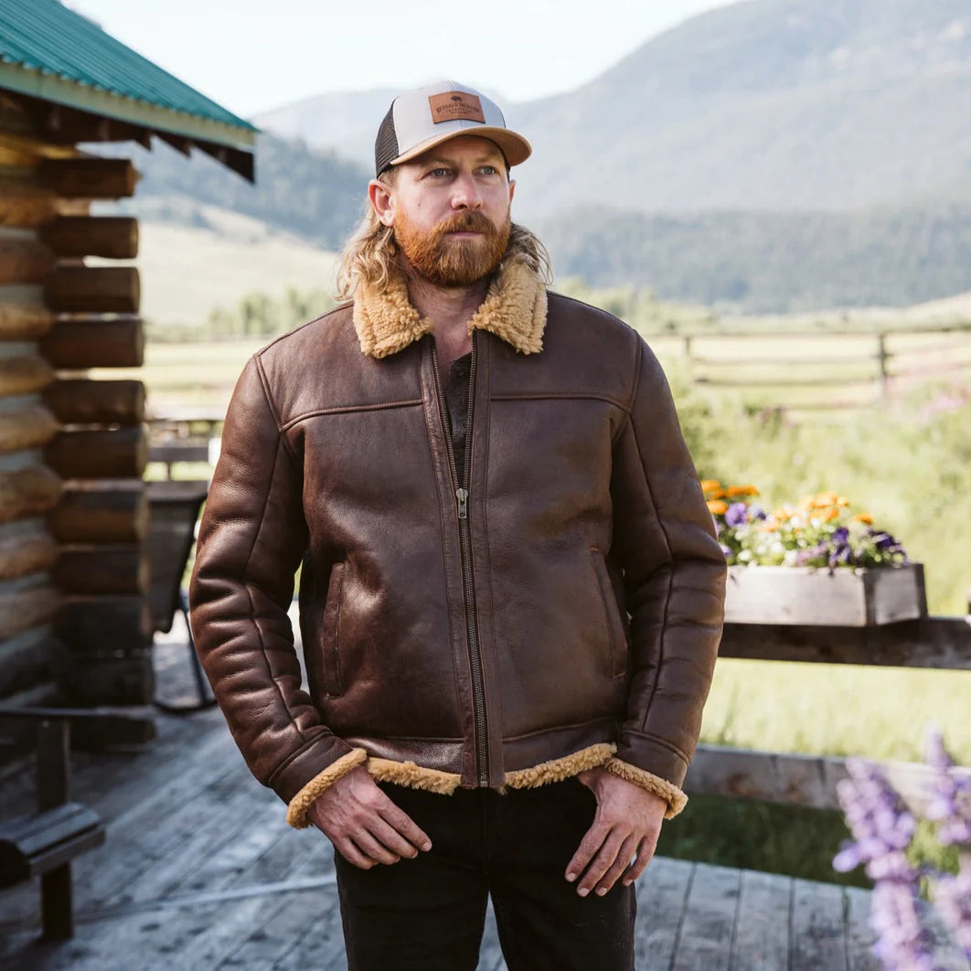Shearling Leather Bomber Jacket.